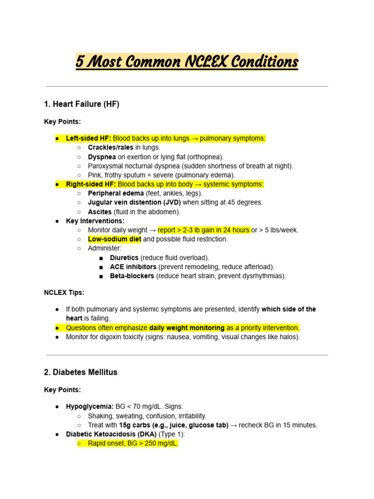 NCLEX Key Conditions Overview | PDF | Chronic Obstructive Pulmonary ...