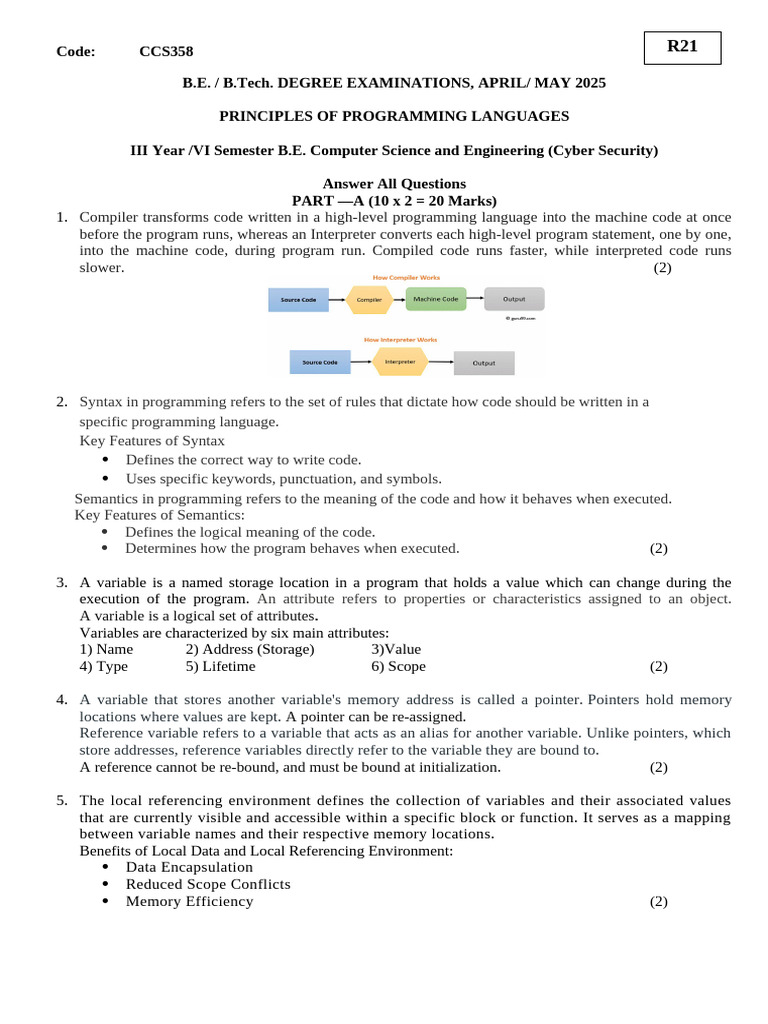 Principles of Programming Languages Exam | PDF | Variable (Computer ...