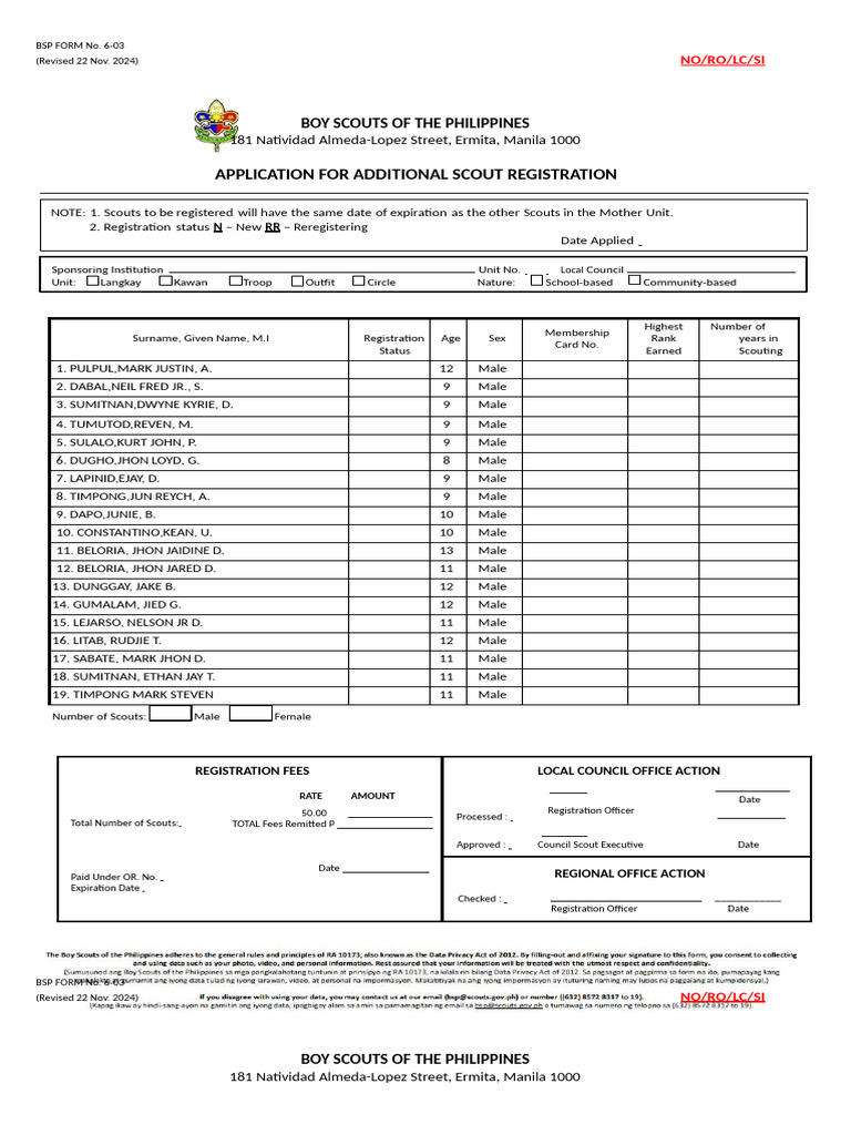 Additional Scout Registration Form | PDF | Scouting | Scouting And Guiding