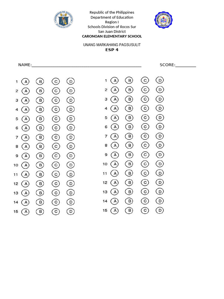 Unang Markahang Pagsusulit ESP 4 | PDF