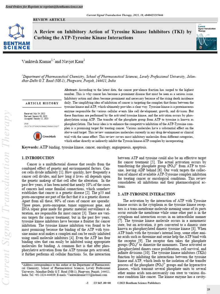 Inhibitory Action of Tyrosine Kinase Inhibitors | PDF | Kinase ...