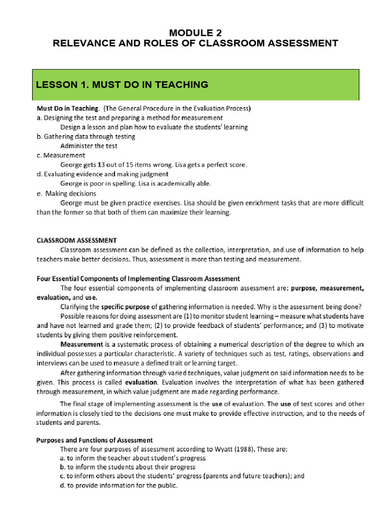 Classroom Assessment's Role in Education | PDF | Educational Assessment ...