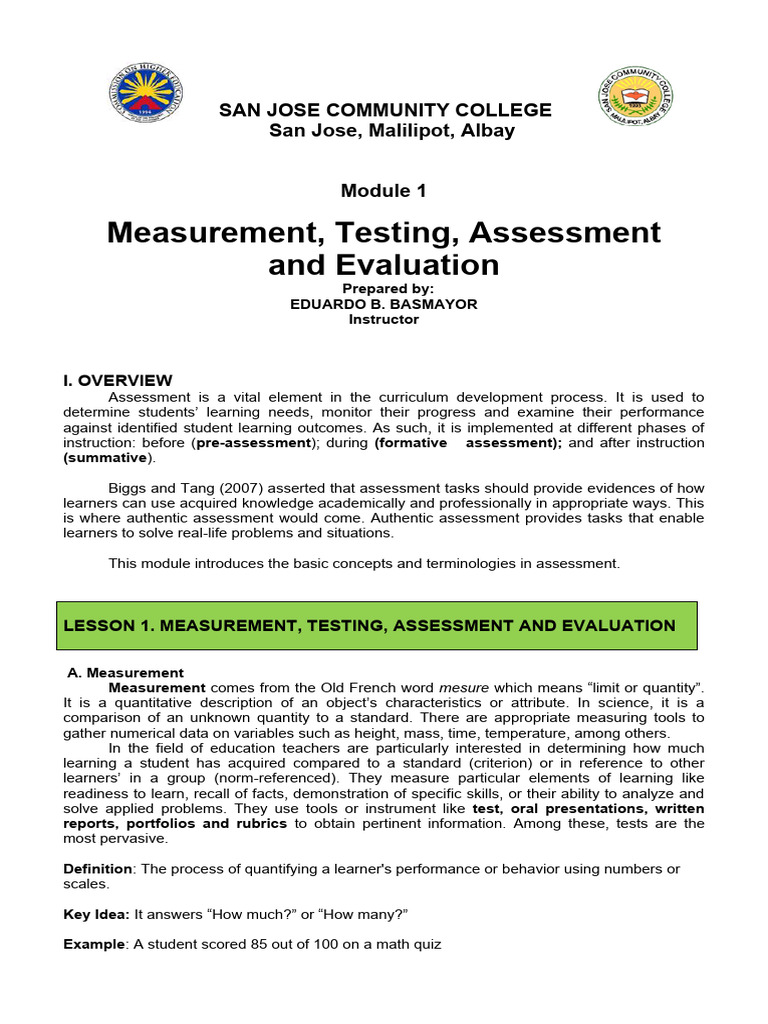 Non-Evaluative Tests in Assessment | PDF | Educational Assessment ...