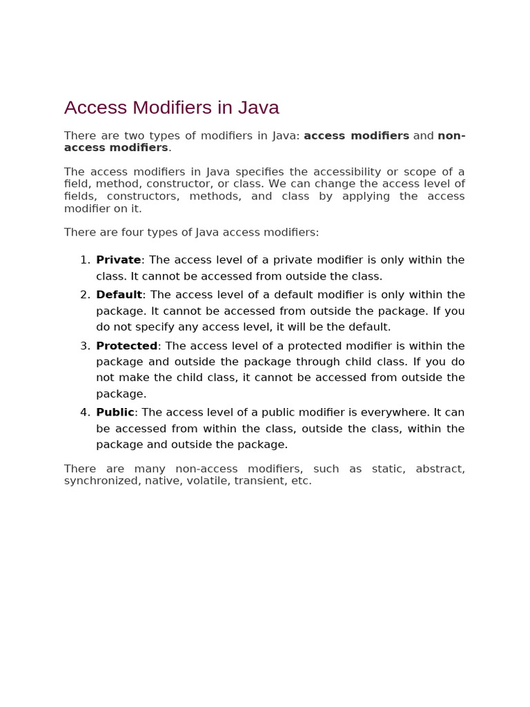 Java Access Modifiers Explained | PDF | Class (Computer Programming ...
