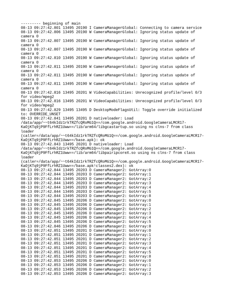 Camera Service Connection Logs | PDF | Data Compression | Digital ...