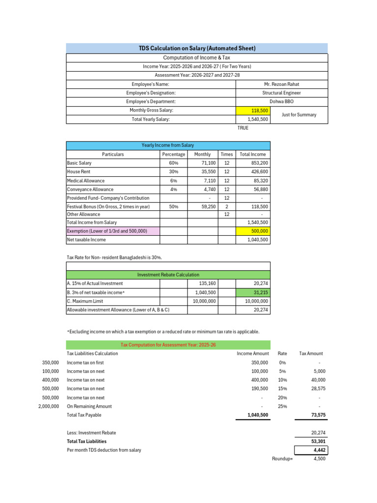 Tax Computation for Structural Engineer | PDF | Taxes | Income Tax