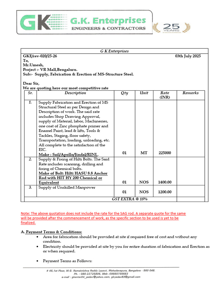 Quotation for MS Structure Steel Supply | PDF | Taxes | Arbitration