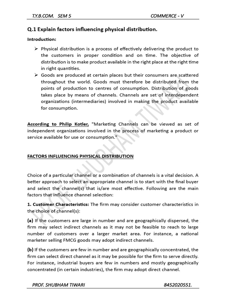 Factors Influencing Distribution Choice | PDF | Marketing ...