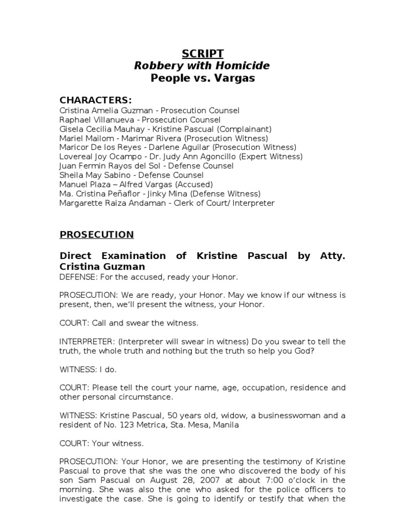 Script Robbery With Homicide Witness Autopsy