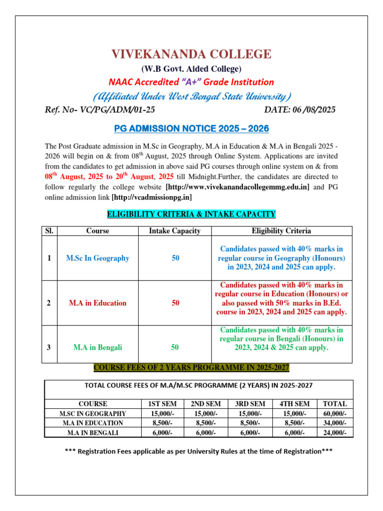 SKBU PG Admission Notice 2025-2026 | PDF | Academic Term | Educational ...