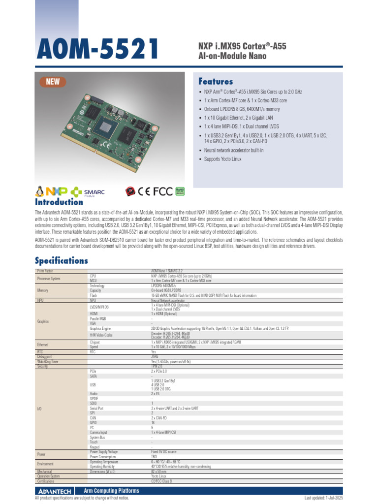 Advantech AOM-5521 AI-on-Module | PDF | System On A Chip | Usb