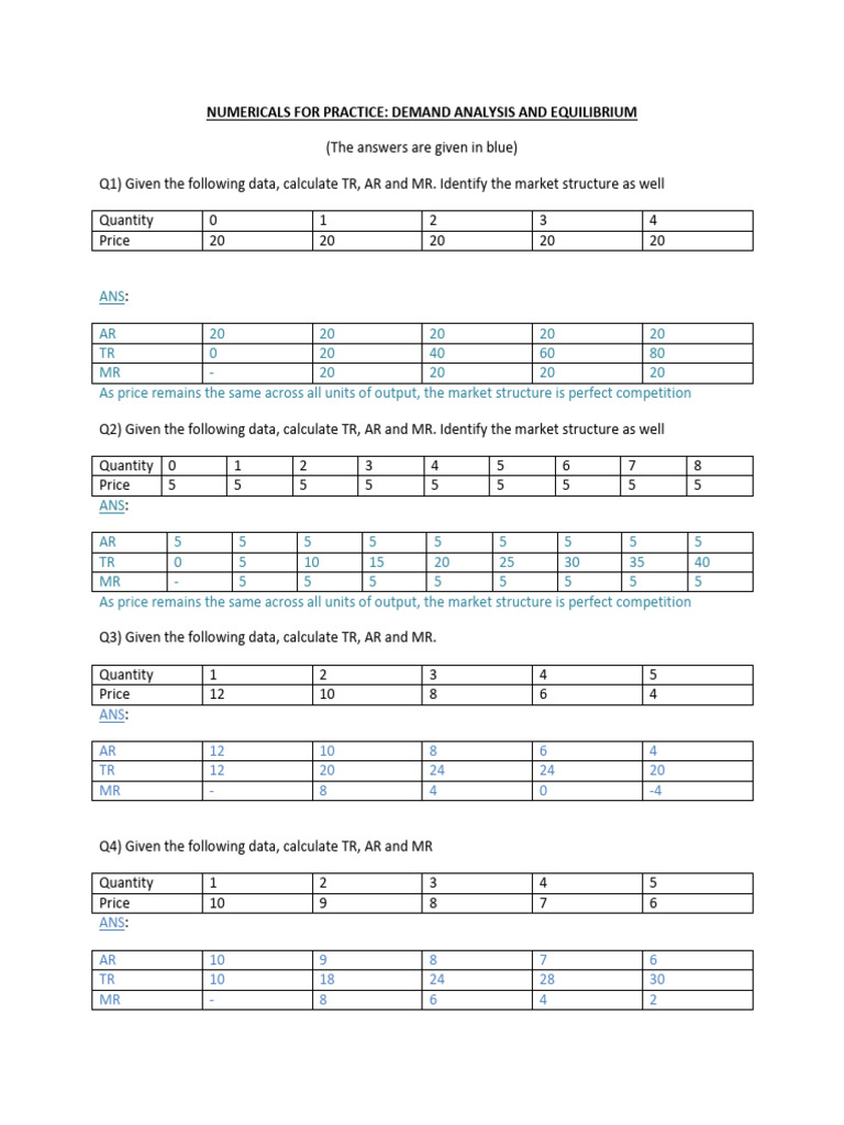 Demand Analysis and Equilibrium Practice | PDF | Demand | Economic ...
