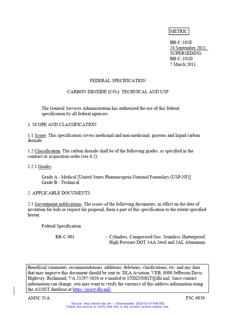 Federal Specification for Carbon Dioxide | PDF | Specification ...