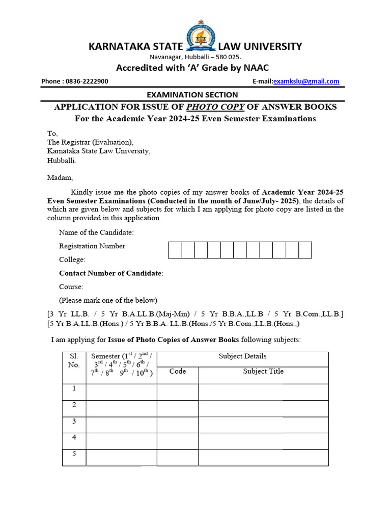 KSLU Application for Answer Book Copies | PDF | Vocational Education ...