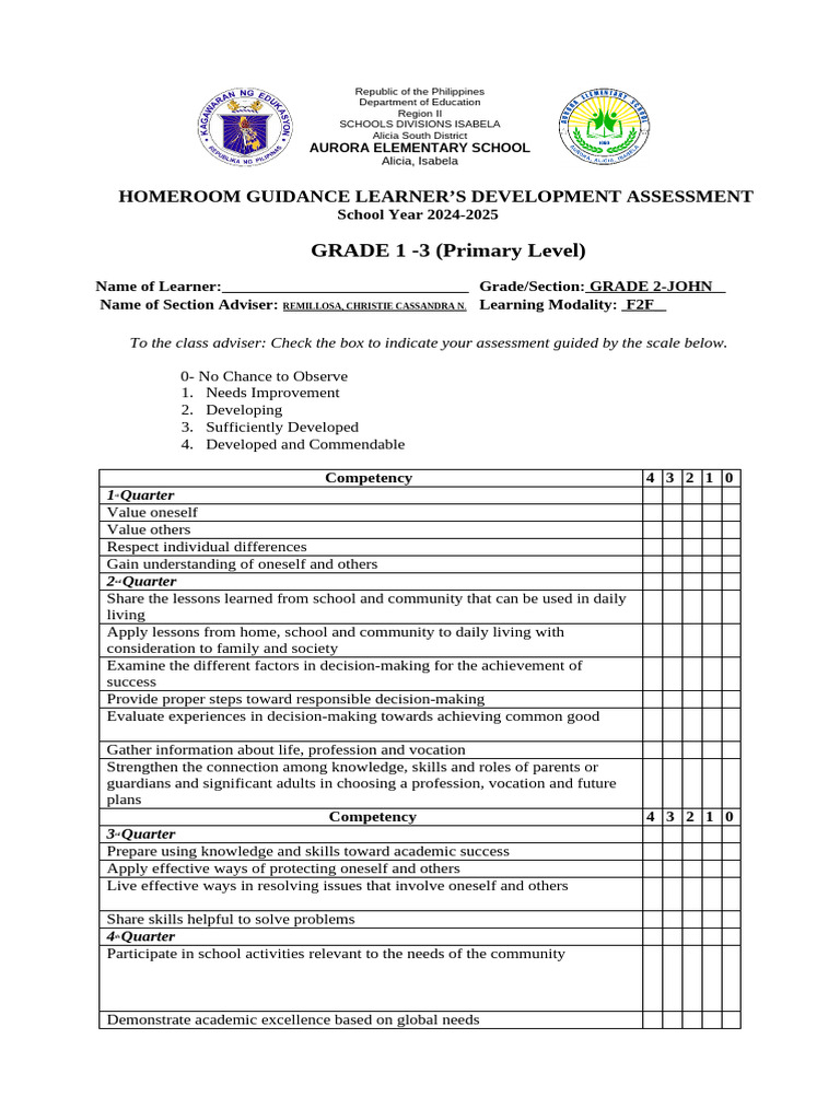 Homeroom Guidance Development Form | PDF | Learning | Decision Making