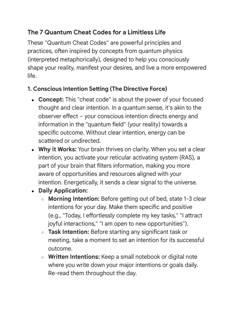 7 Quantum Cheat Codes for Manifestation | PDF | Thought | Feeling