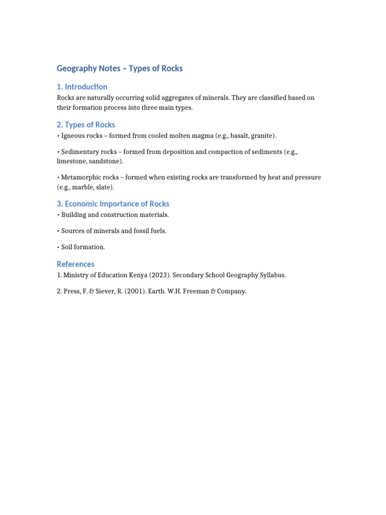 Geography Notes Types of Rocks | PDF
