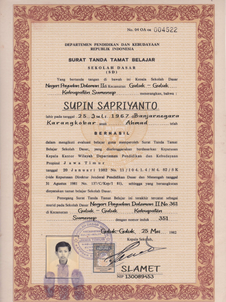 Ijazah SD Supin Sapriyanto | PDF