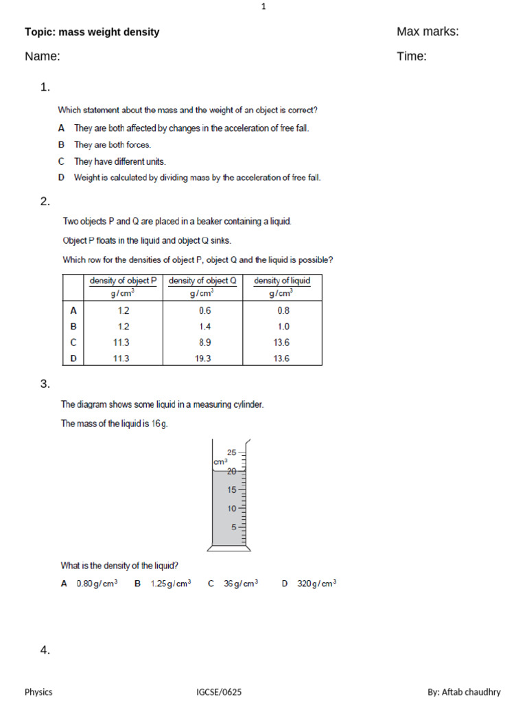 Mass Weight Density 2018 | PDF