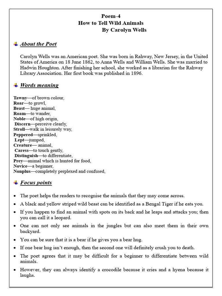 Identifying Wild Animals in Poetry | PDF | Poetry | Tiger