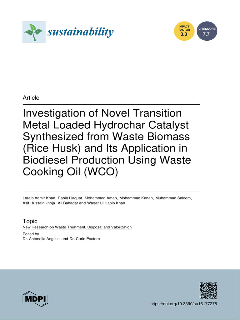 Hydrochar Catalyst from Rice Husk for Biodiesel | PDF | Biodiesel ...
