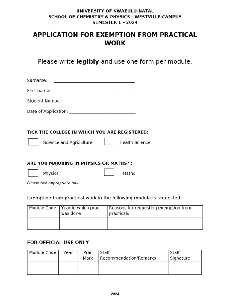 Prac Exemption Form Master Copy Physics | PDF