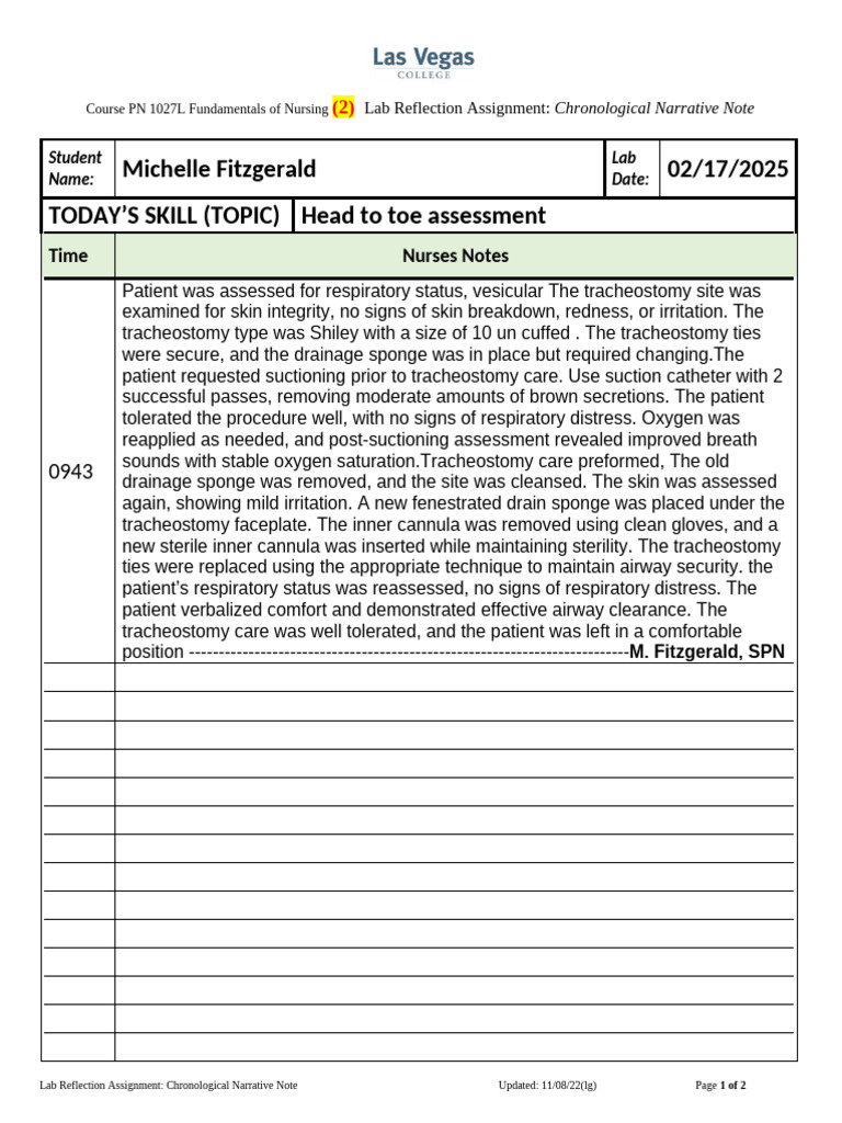Tracheostomy Care Lab Reflection | PDF
