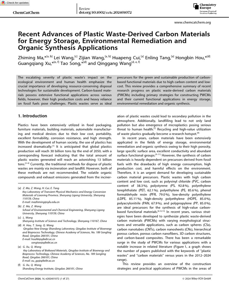 Recent Advances of Plastic Waste-Derived Carbon Materials For Energy ...