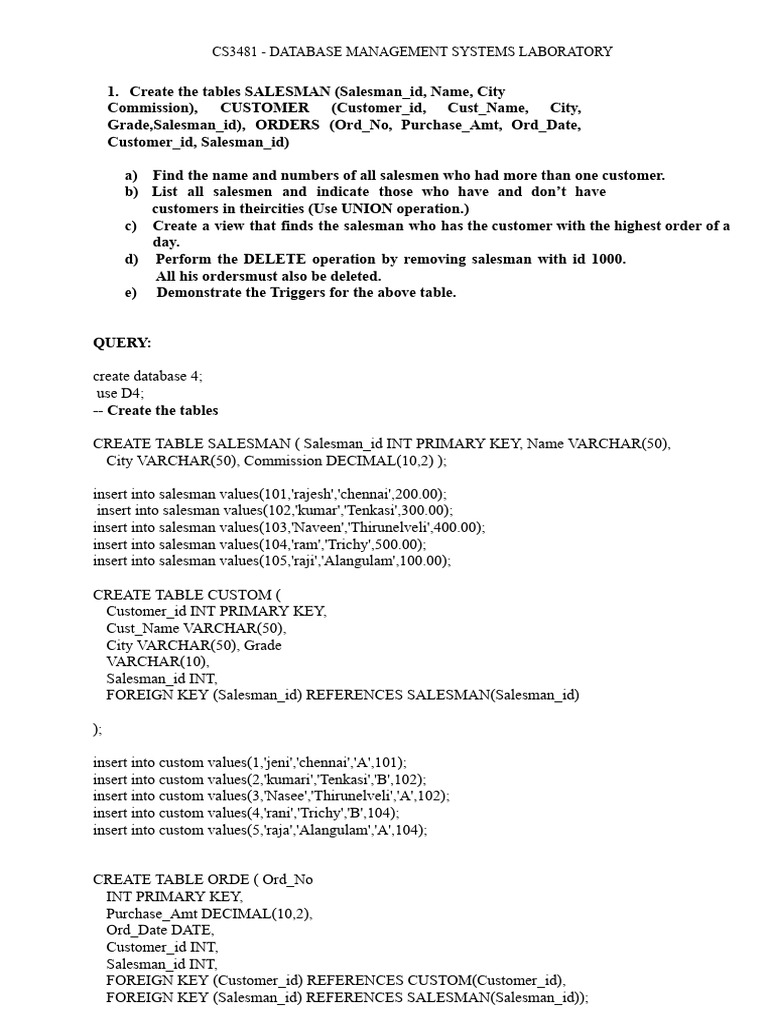 Database Management Systems Lab Guide | PDF | Databases | Data ...