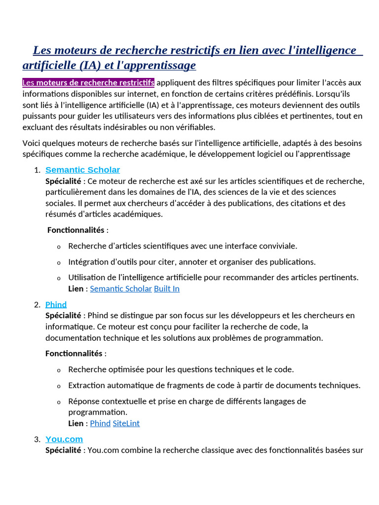 Moteurs de recherche IA : Guide et outils | PDF | Intelligence ...