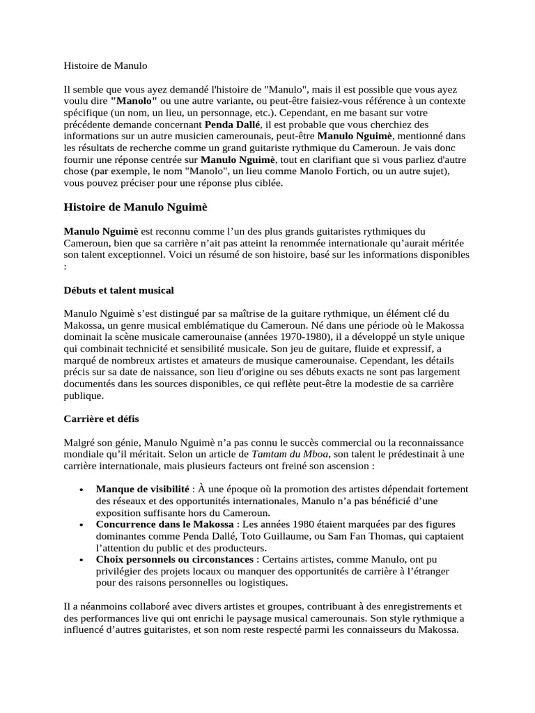Histoire de Manulo Nguimè, guitariste | PDF