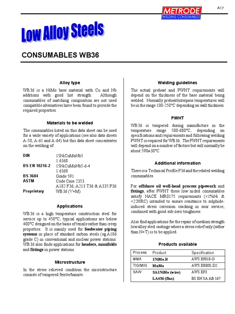 WB36 Welding Consumables Overview | PDF