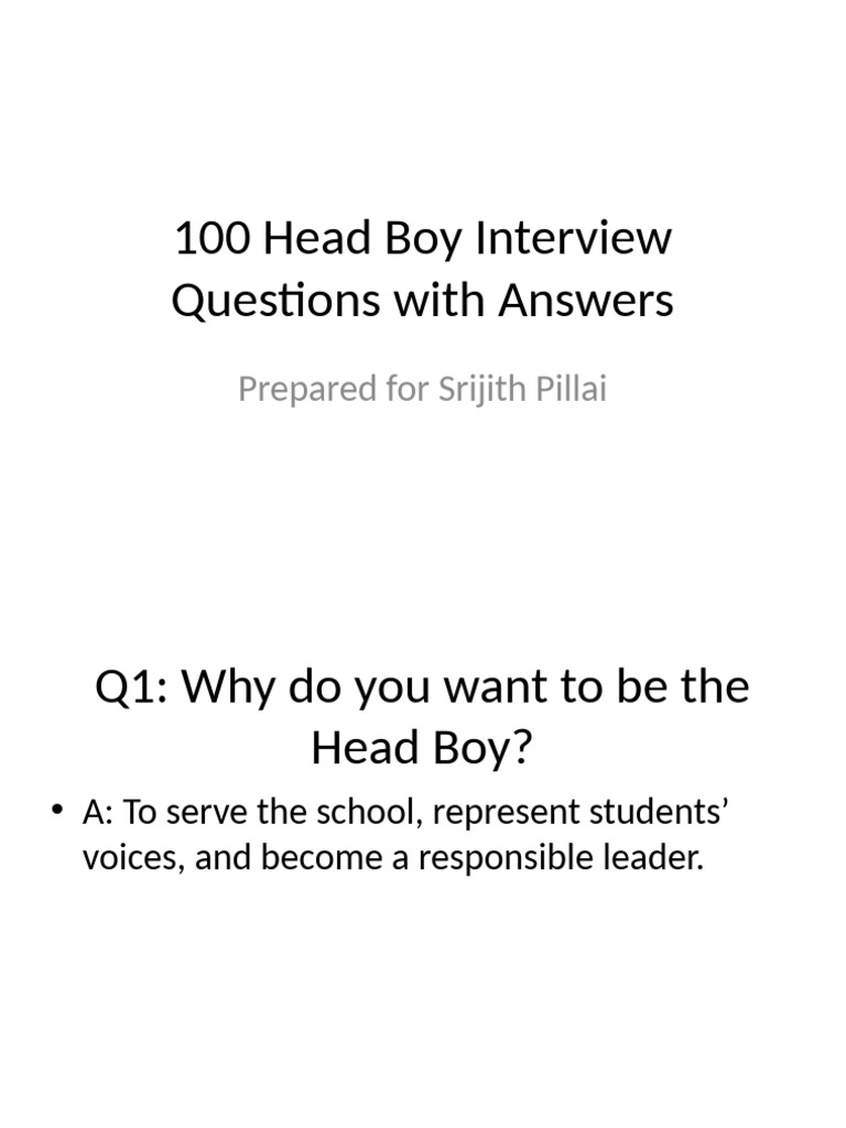 Head Boy Interview Questions & Answers | PDF