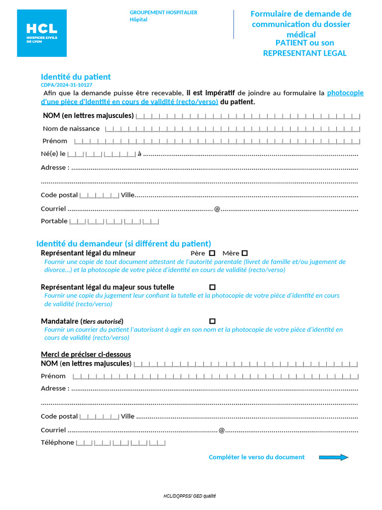 Demande de dossier médical patient | PDF
