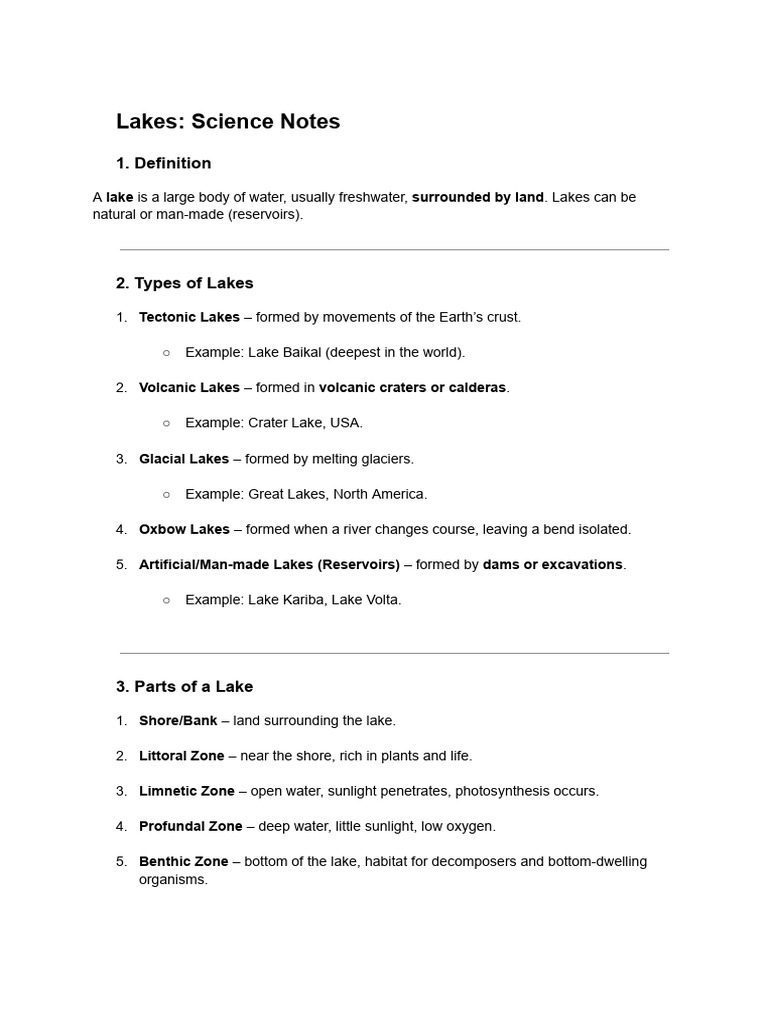 Types and Importance of Lakes Explained | PDF
