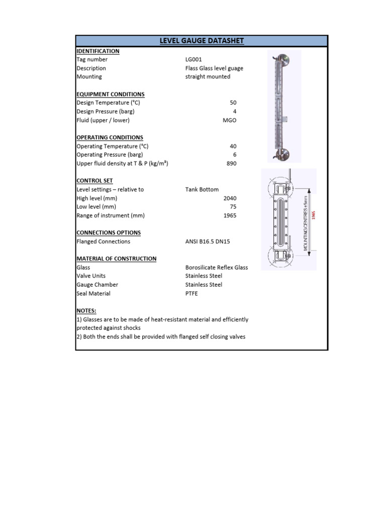 Flass Glass Level Gauge Data Sheet | PDF