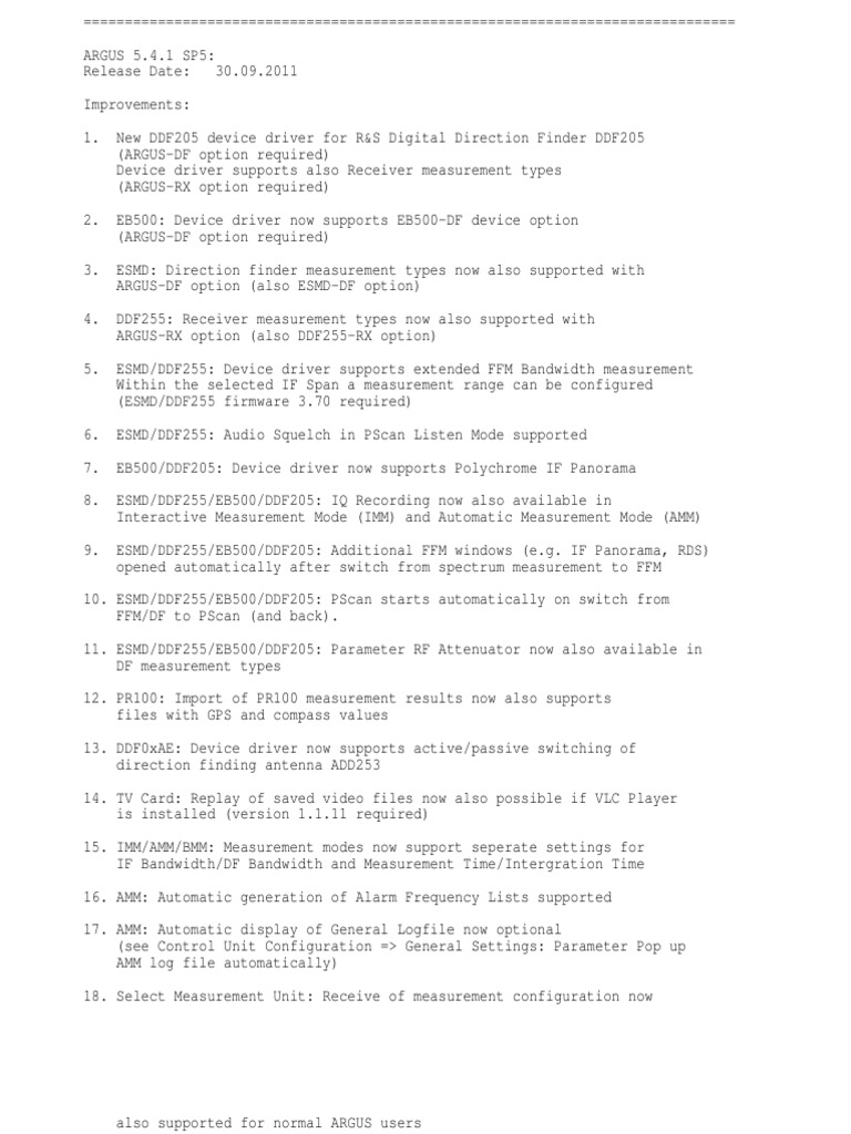 ARGUS 5.4.1 SP5 Release Notes | PDF | Microsoft Windows | Windows Vista