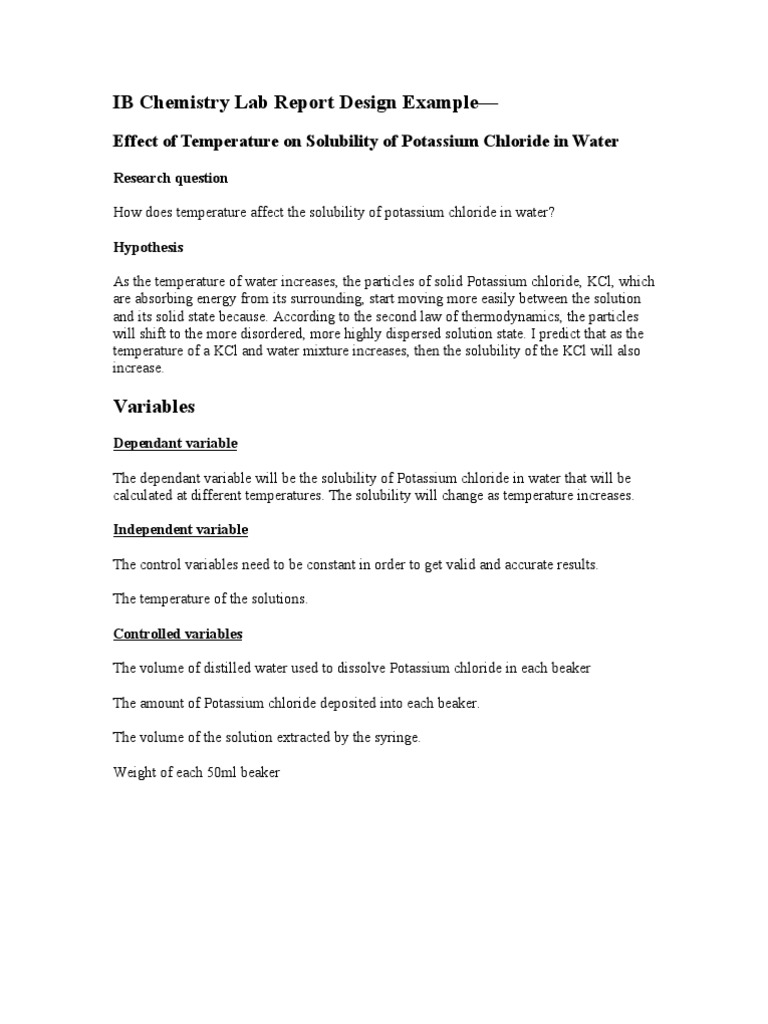 IB Chemistry Lab Report Design Example  PDF  Molar Concentration With Regard To Ib Lab Report Template