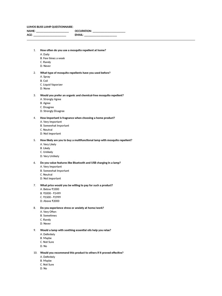 Lumos Bliss Lamp Questionnaire | PDF | Chess Openings | Chess