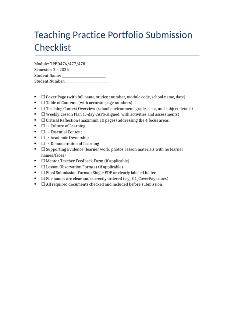 Teaching_Practice_Portfolio_Checklist | PDF