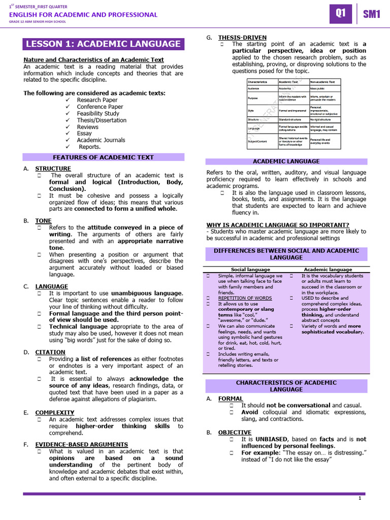 Academic Language and Text Structure Guide | PDF | Essays | Thesis