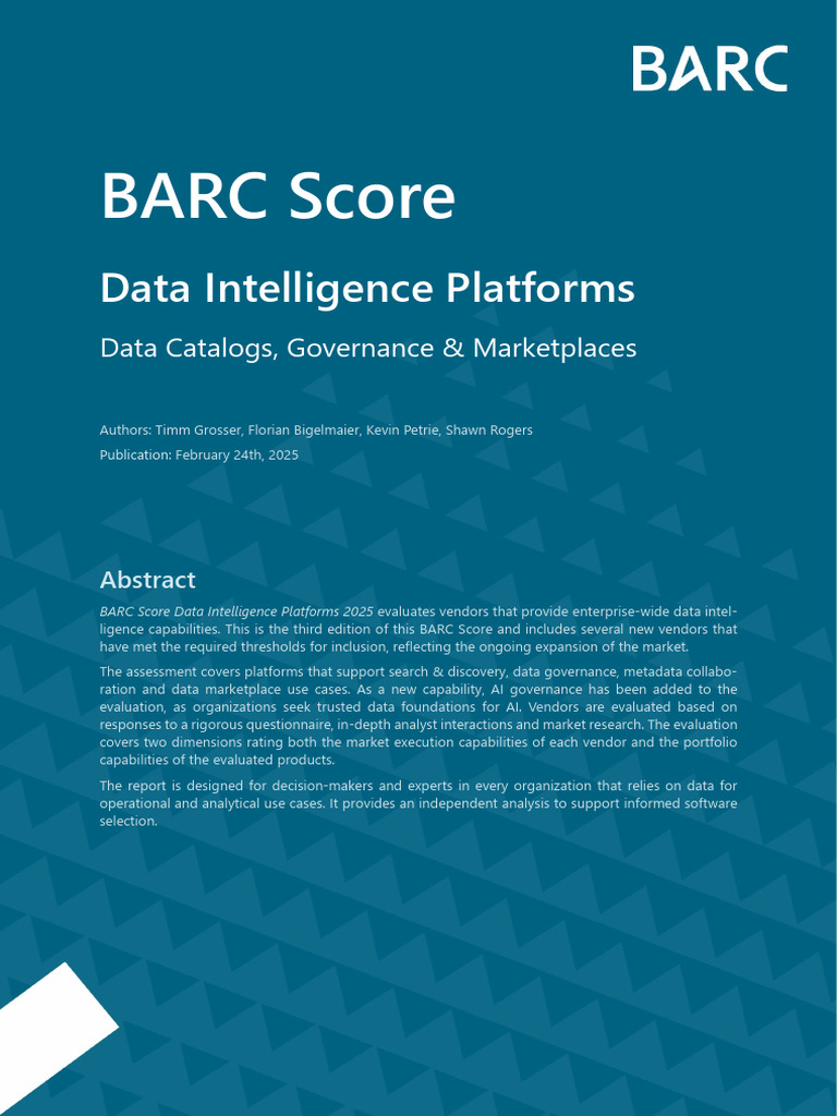 BARC Score 2025: Data Intelligence Platforms | PDF | Metadata | Data