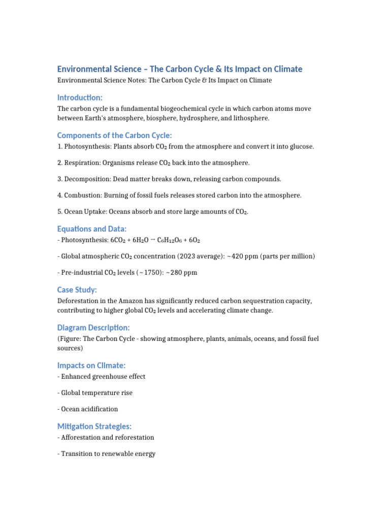 Environmental Science Carbon Cycle Notes | PDF