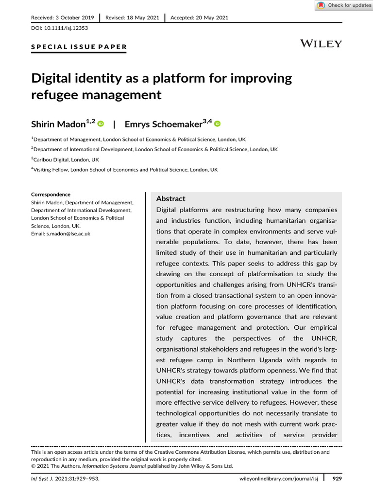 Information Systems Journal - 2021 - Madon - Digital Identity As A ...
