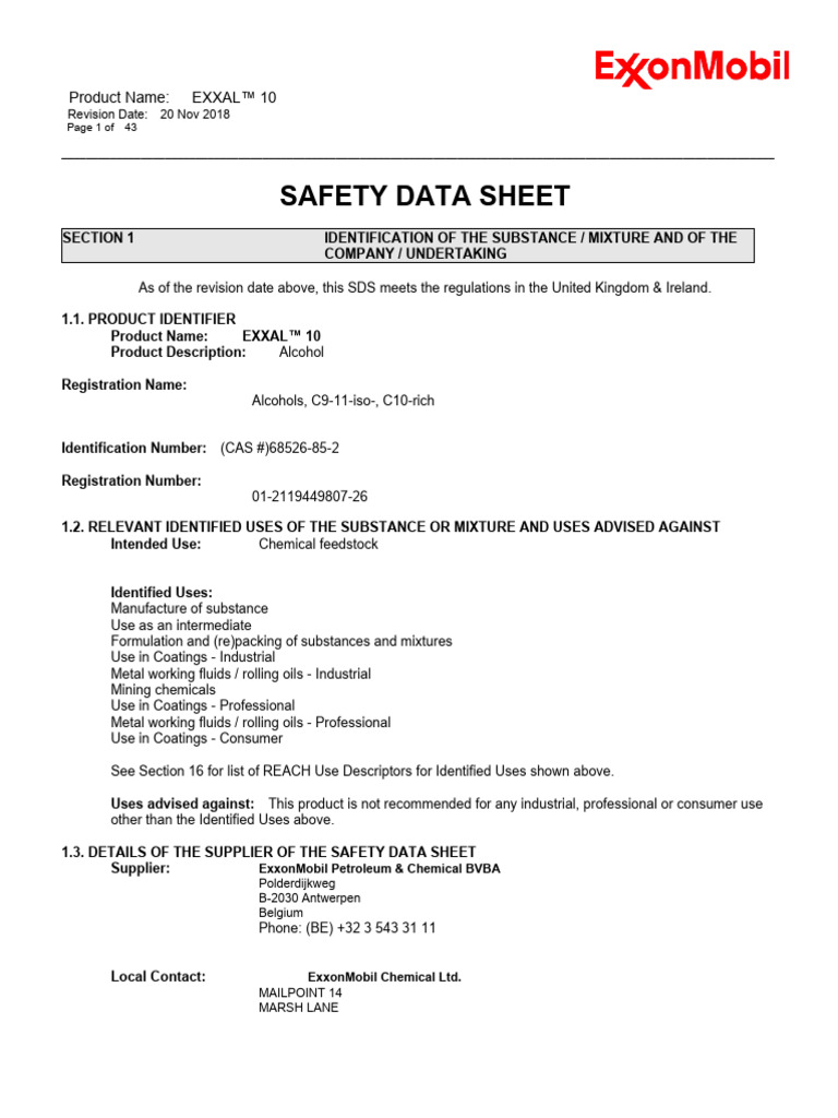 EXXAL™ 10 Safety Data Sheet | PDF | Firefighting | Waste Management