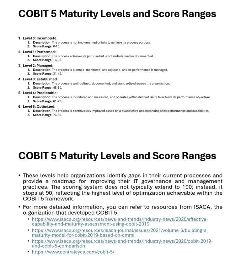 COBIT 5 Maturity Levels Explained | PDF