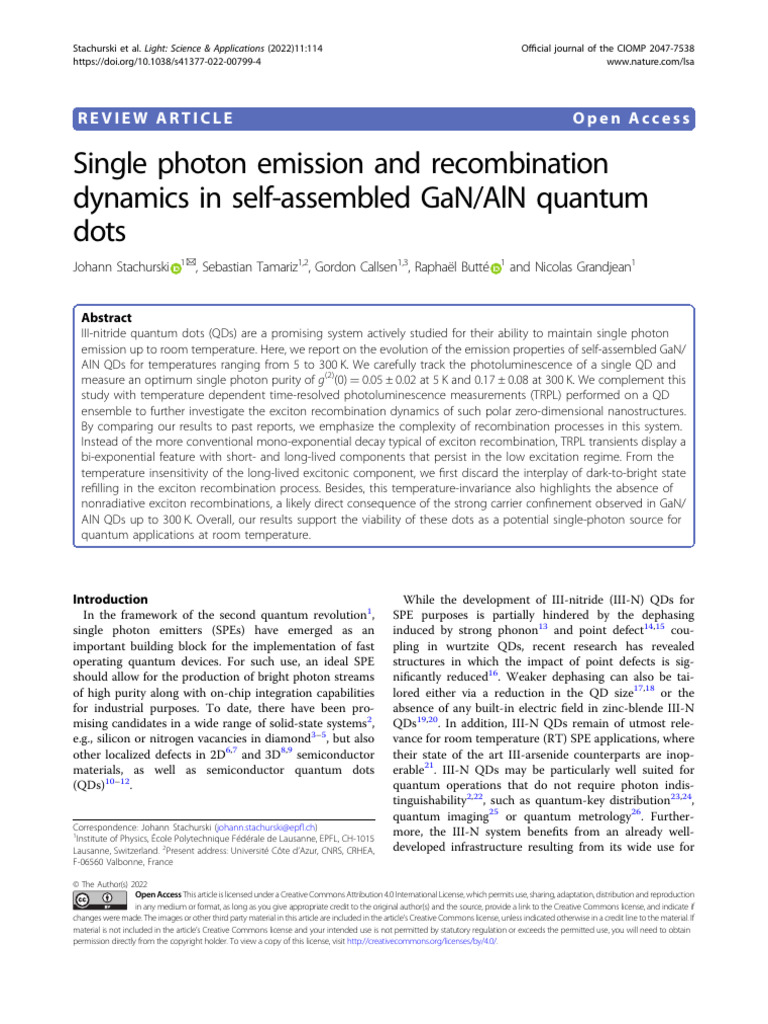 GaN/AlN Quantum Dots for Single Photon Emission | PDF | Spectral Line ...