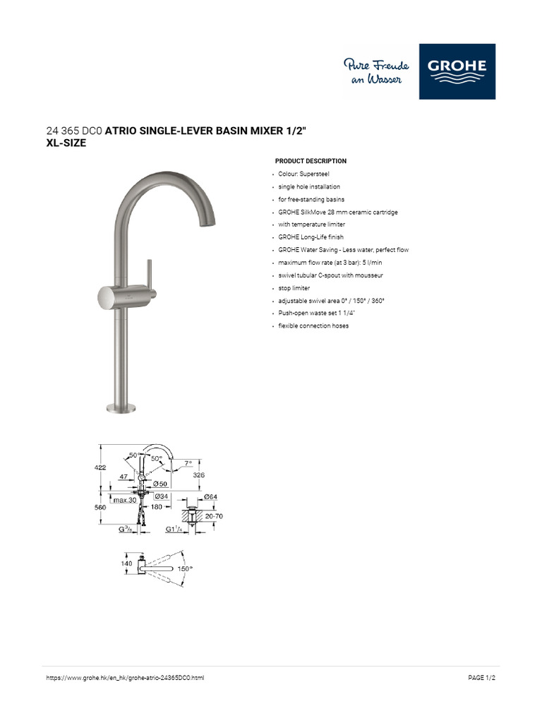 GROHE Specification Sheet 24365DC0 | PDF