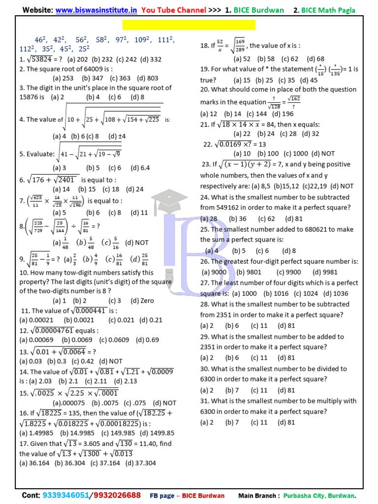 Square and Cube Roots Practice Worksheet | PDF | Mathematics ...