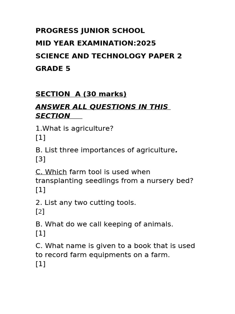 Scienceand Technology Paper 2 Grade 5 Pdf
